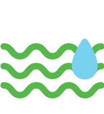 Three green wavy lines with a blue liquid drop