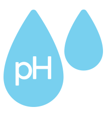two blue liquid drops of different sizes, one with the letters pH